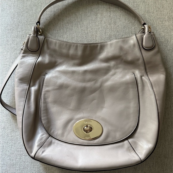 Coach Whiplash Circle Hobo Saddle Gray Leather Shoulder Bag Crossbody - Picture 2 of 14
